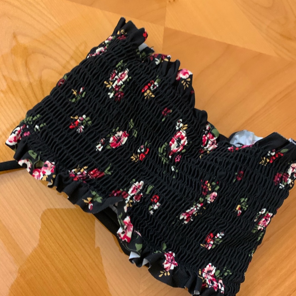 black floral print bathing suit top